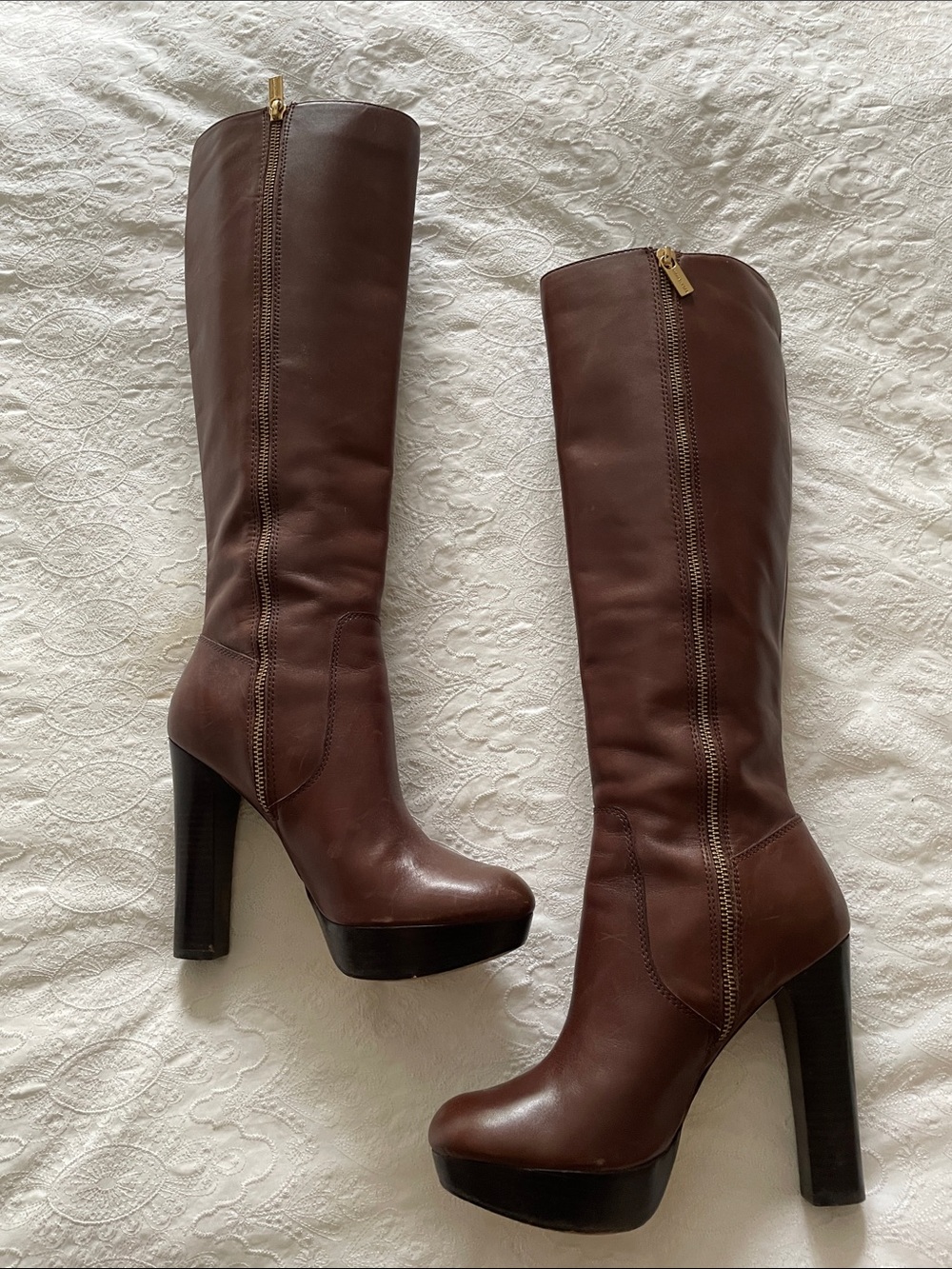 Michael Kors maroon Brown Tall Platform Lesly Boots - Picture 2 of 7